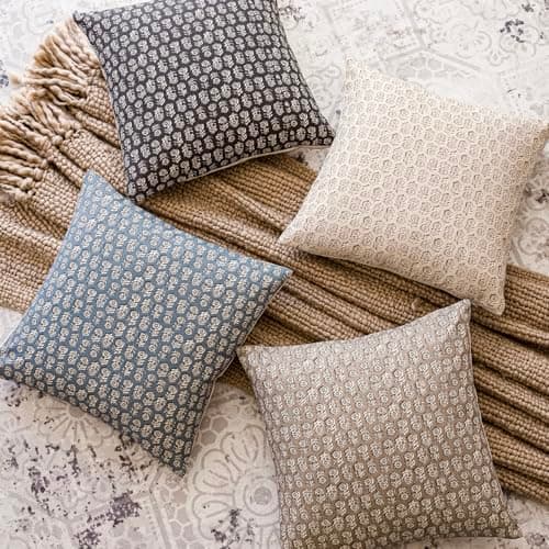 Neutral Floral Print Throw Pillow Covers Set of 2 for Farmhouse Decor (18×18 Inch, Ivory Beige)