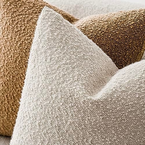 Textured Boucle Throw Pillow Covers - Cozy Solid Accent Cases for Home Decor, 18 x 18 Inch