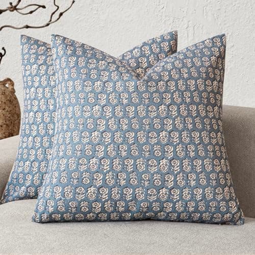 Vintage Floral Print Throw Pillow Covers for Farmhouse Decor - Set of 2, 22x22 Inch
