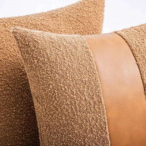 Tobacco Boucle Throw Pillow Covers Set of 2 Fluffy Boho Décor