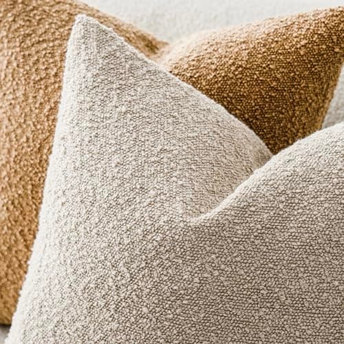 Set of 2 Boucle Throw Pillow Covers, 20 x 20 Inch - Cozy Home Decor for Chair, Sofa, Bedroom, Living Room (Tan Beige)