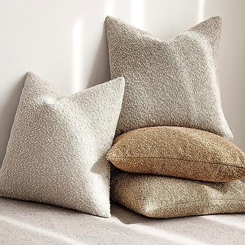 Textured Boucle Throw Pillow Covers - Cozy Solid Accent Cases for Home Decor, 18 x 18 Inch