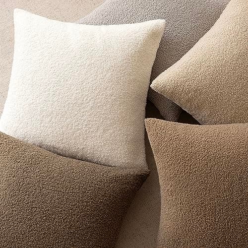 2-Pack Curly Faux Fur Throw Pillow Covers for Home Décor - 18 x 18 Inch Cream White