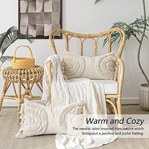 Boho Tufted Rainbow Throw Pillow Cover 12X 20