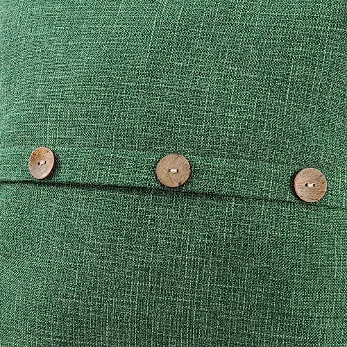Set of 2 Emerald Green Linen Throw Pillow Covers 20x20 Inch with Vintage Buttons/Hidden Zipper for Couch or Bed.