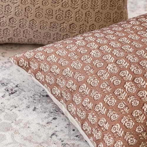 Vintage Floral Print Throw Pillow Covers for Farmhouse Decor - Set of 2, 22x22 Inch