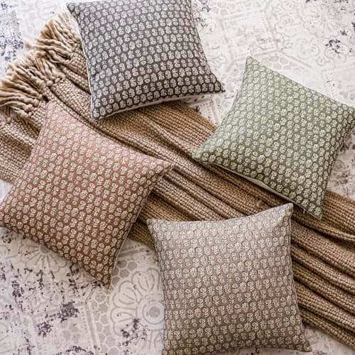 Vintage Floral Print Throw Pillow Covers for Farmhouse Decor - Set of 2, 22x22 Inch
