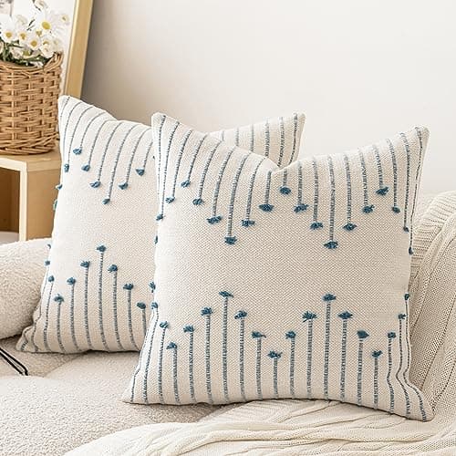 LILEPOY Boho Neutral 18x18 Inch Textured Pillow Covers Set