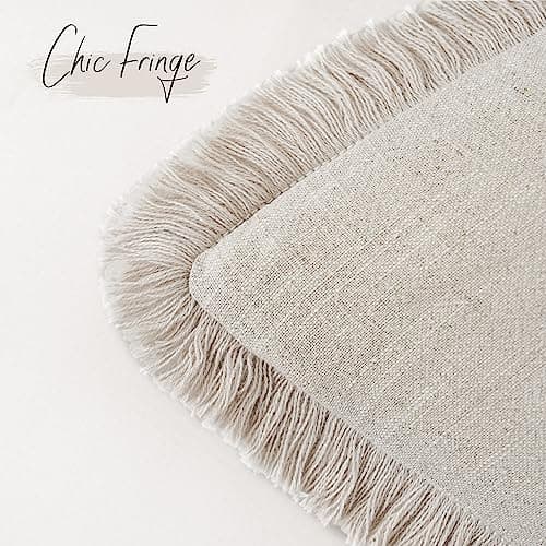 Decorative Linen Fringe Throw Pillow Covers with Tassels - Set of 2