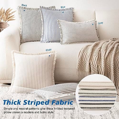 Modern Striped Throw Pillow Covers Set of 2 for Living Room Farmhouse Decor