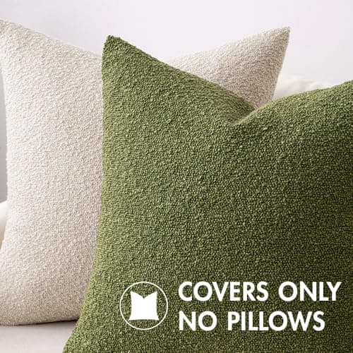 MIULEE Textured Boucle Pillow Covers Beige Cream White 18x18 Inch Bundle Set of 2