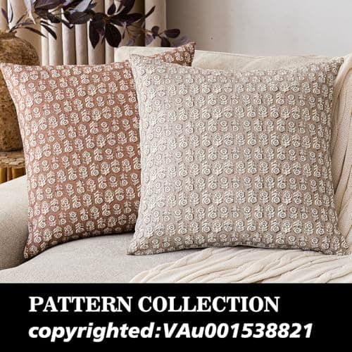 Vintage Floral Print Throw Pillow Covers for Farmhouse Decor - Set of 2, 22x22 Inch