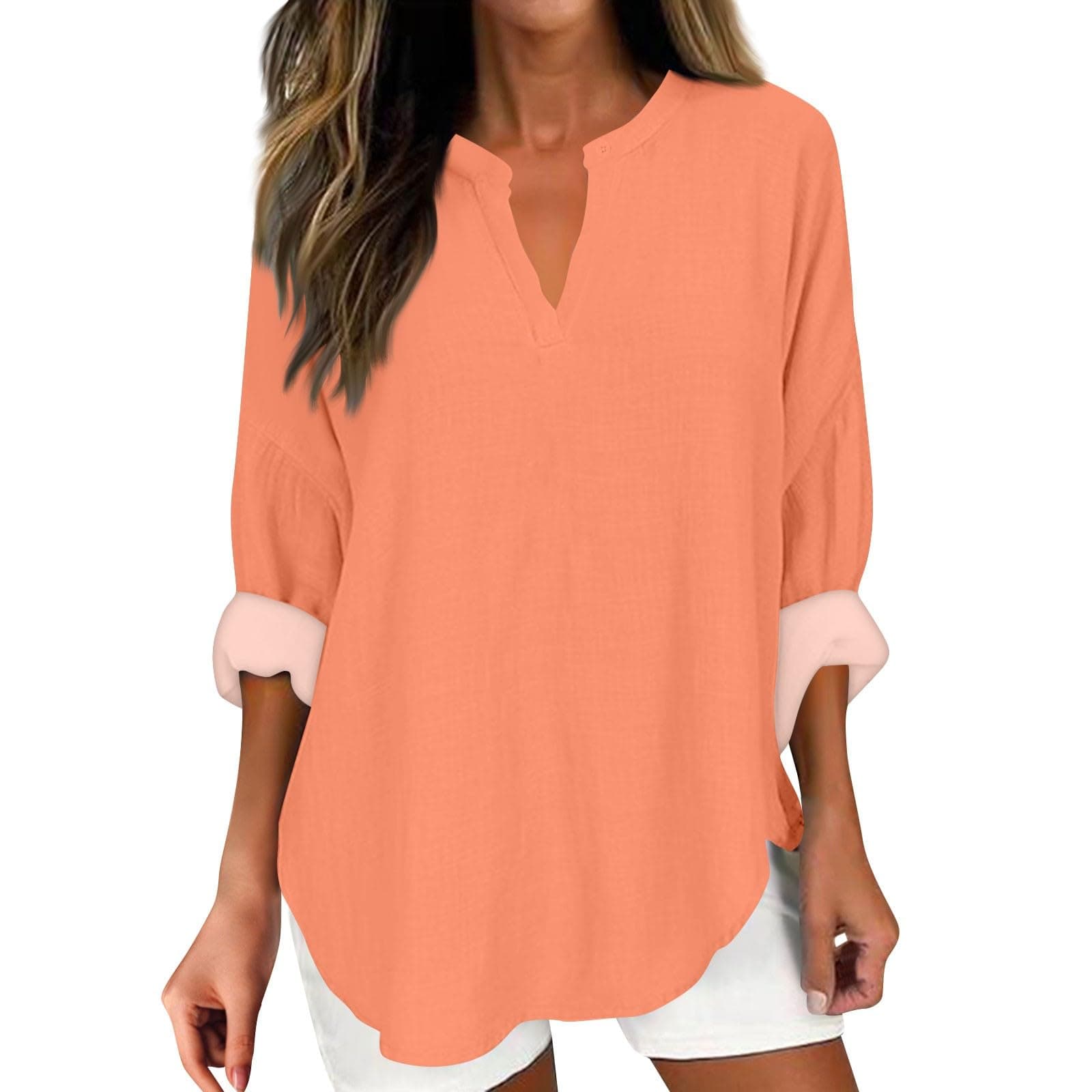 V Neck Long Sleeve Button Down Blouses
