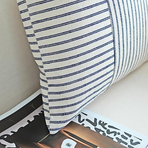 Navy Blue and Beige Patchwork Farmhouse Pillow Covers 16x16 Inch, Pack of 2