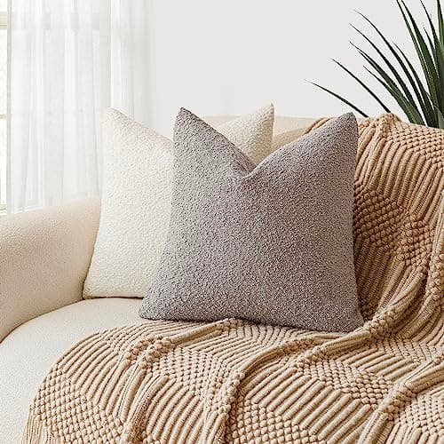 Neutral Grey Textured Boucle Throw Pillow Covers - 18 x 18 Inch Square for Home Decor