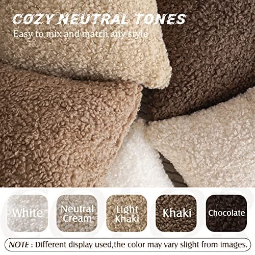 Set of 2 Curly Teddy Wool Lumbar Throw Pillow Covers for Sofa - Light Khaki, 12x20