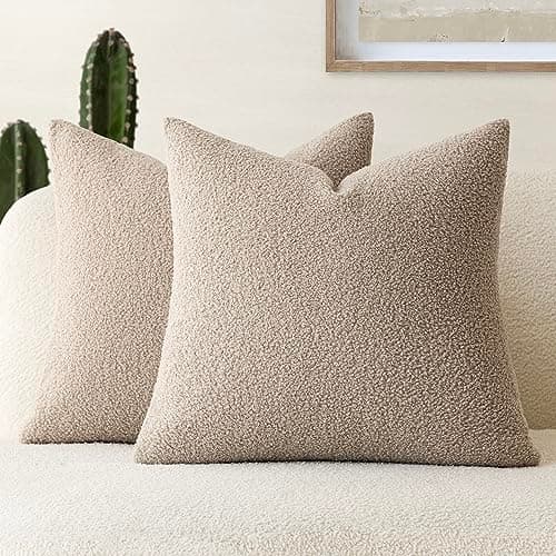 Cozy Curly Faux Fur Pillow Covers, Pack of 2, 20 x 20 Inch - Beige