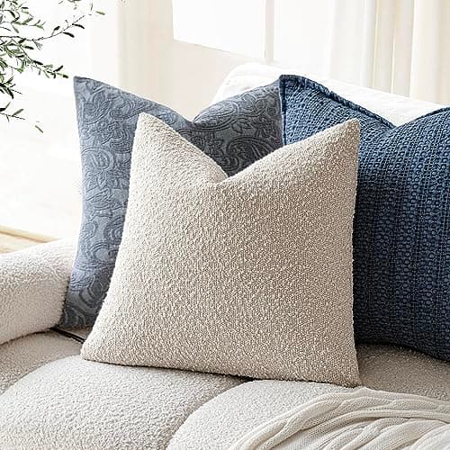 Textured Boucle Throw Pillow Covers - Cozy Solid Accent Cases for Home Decor, 18 x 18 Inch