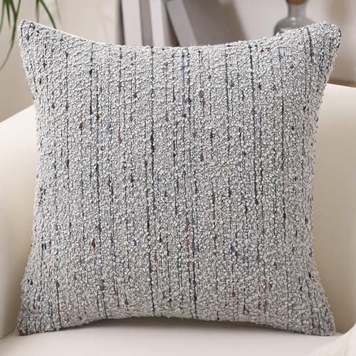 Neutral Textured Boucle Pillow Cover 18x18 with Stripes, Soft Modern Farmhouse Decor Accent