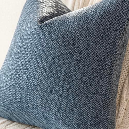 Set of 2 Navy Blue Textured Burlap Throw Pillow Covers for Farmhouse Boho Decor, 18×18 Inch