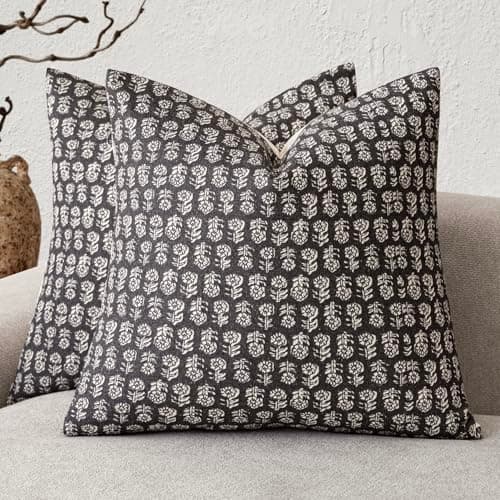 Vintage Floral Print Throw Pillow Covers for Farmhouse Decor - Set of 2, 22x22 Inch