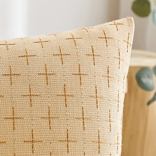 MIULEE Pack of 2 Burlap Linen Throw Pillow Covers for Sofa Couch 18x18 Inch Light Coffee