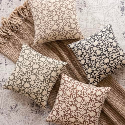Neutral Floral Farmhouse Throw Pillow Covers - Set of 2 for Couch Sofa Bedroom Outdoor - 18x18 Inch