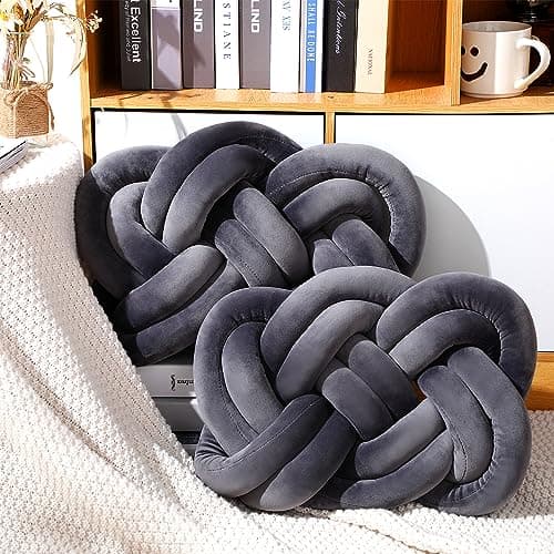 2 Knot Pillows for Couch and Home Decor (Deep Gray)