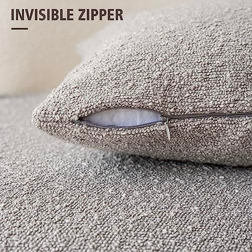 Neutral Grey Textured Boucle Throw Pillow Covers - 18 x 18 Inch Square for Home Decor