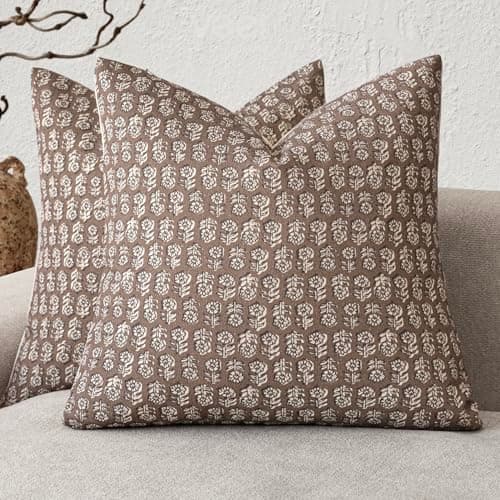 Vintage Floral Print Throw Pillow Covers for Farmhouse Decor - Set of 2, 22x22 Inch