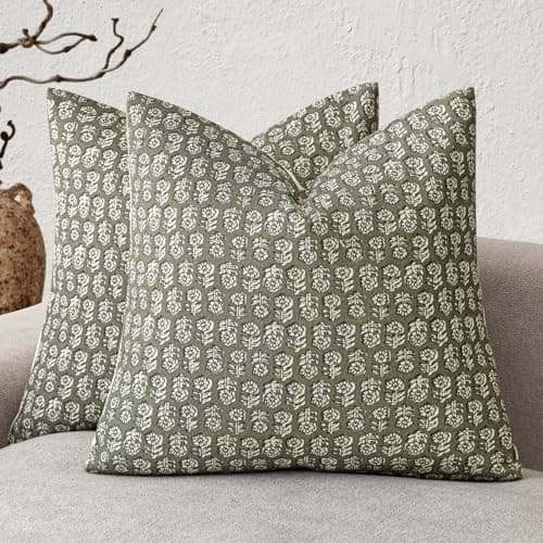 Vintage Floral Print Throw Pillow Covers for Farmhouse Decor - Set of 2, 22x22 Inch