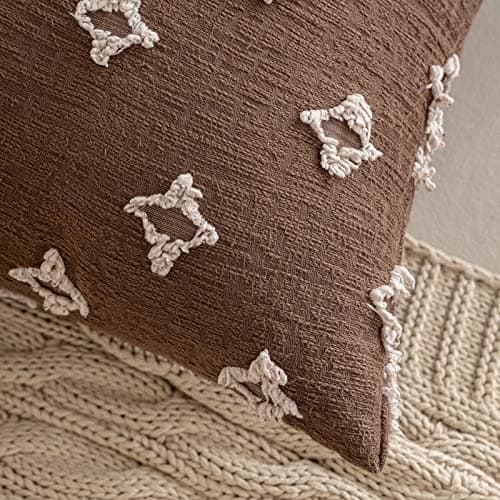MIULEE 2-Pack Rhombic Jacquard Throw Pillow Covers, Soft Square Cushion Case for Summer Couch, 18x18 Inch, Brown