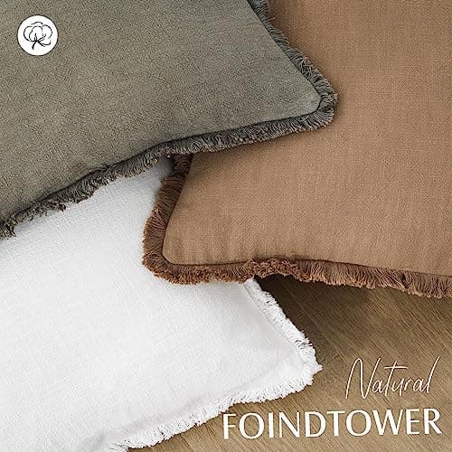 Boho Farmhouse Fringe Throw Pillow Cover, 26×26 Inch, Cream White - Living Room Decor