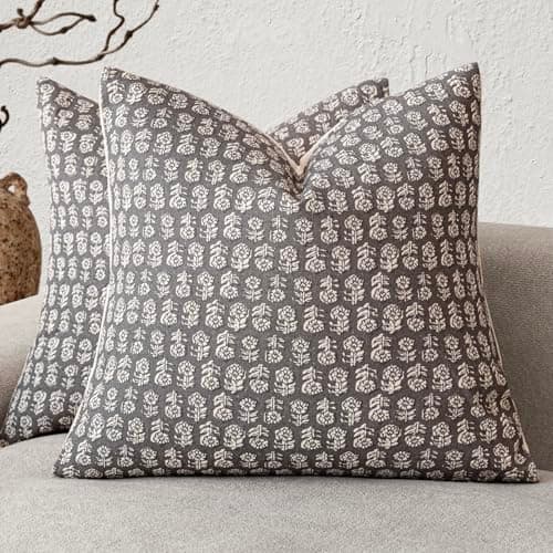 Vintage Floral Print Throw Pillow Covers for Farmhouse Decor - Set of 2, 22x22 Inch