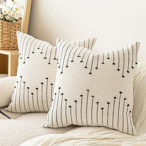 LILEPOY Boho Neutral 18x18 Inch Textured Pillow Covers Set