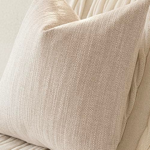 2-Pack Farmhouse Burlap Linen Throw Pillow Covers, 18x18 Inch, Light Beige