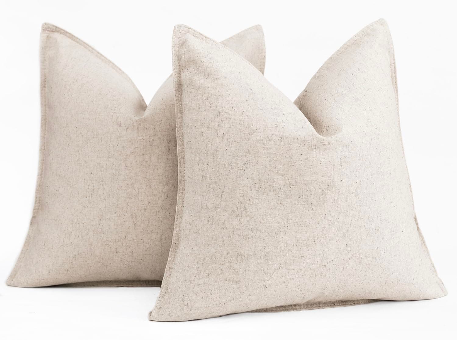 2 Pack Decorative Cotton Linen Throw Pillow Covers for Modern Farmhouse Decor - 20×20 Inch