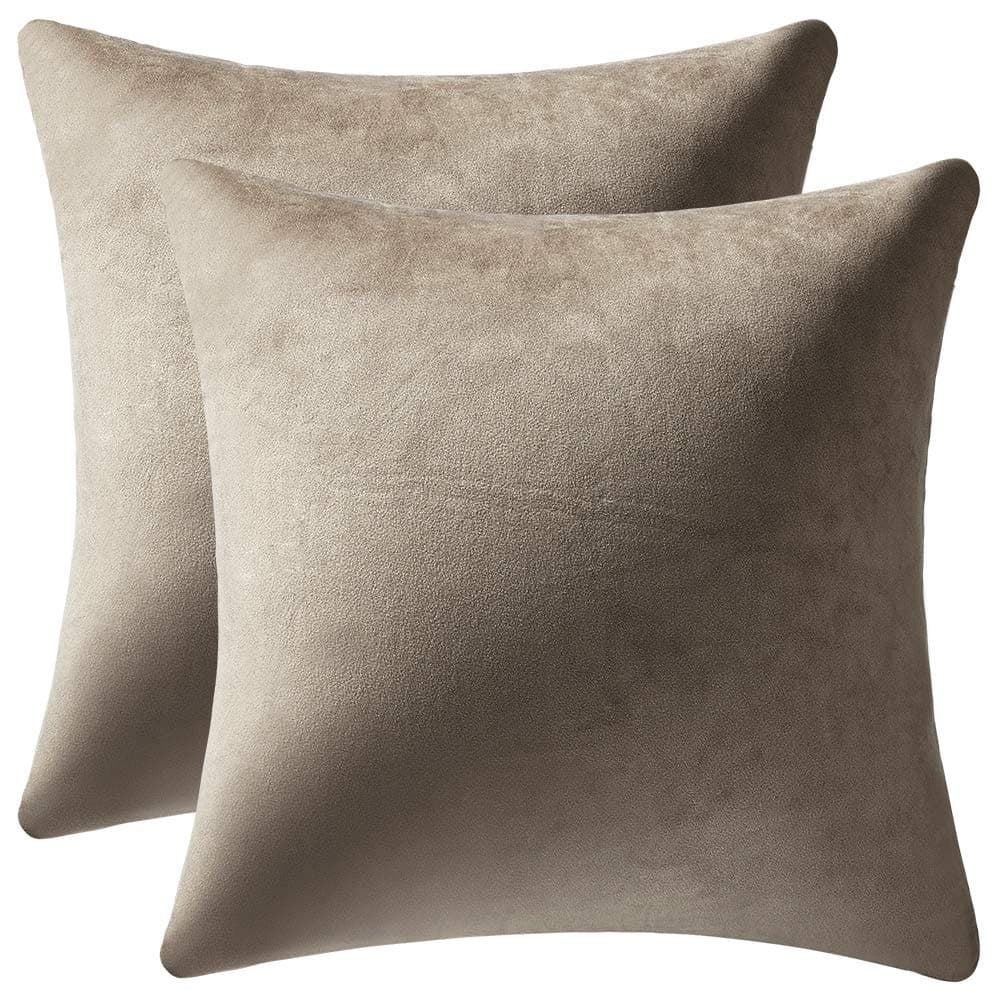 DEZENE Decorative Pillow Covers 18x18 Taupe: 2 Pack Velvet Throw Pillow Cases for Home Decor
