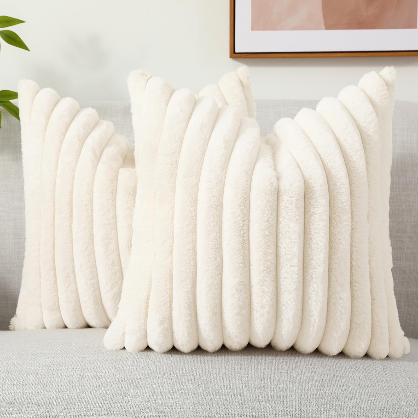 Christmas Faux Fur Throw Pillow Covers 18x18 Set of 2 for Living Room