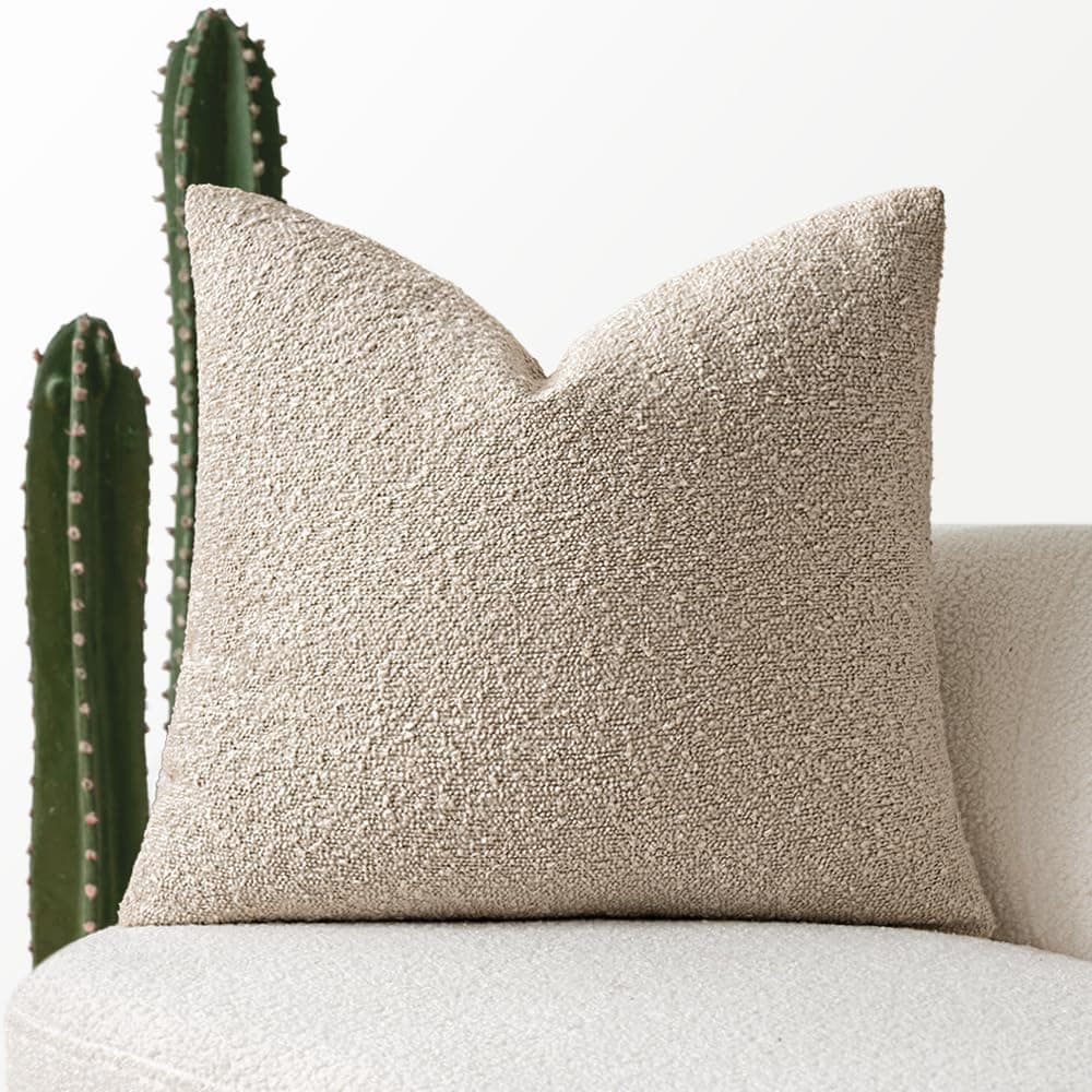 MIULEE Neutral Throw Pillow Cover 18x18 Inch Solid Texture Soft for Home Decor