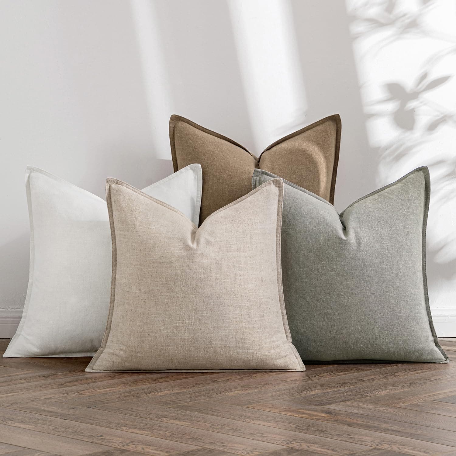 Neutral Linen Pillow Covers Set of 4 for Modern Home Decor (18x18 Inch)