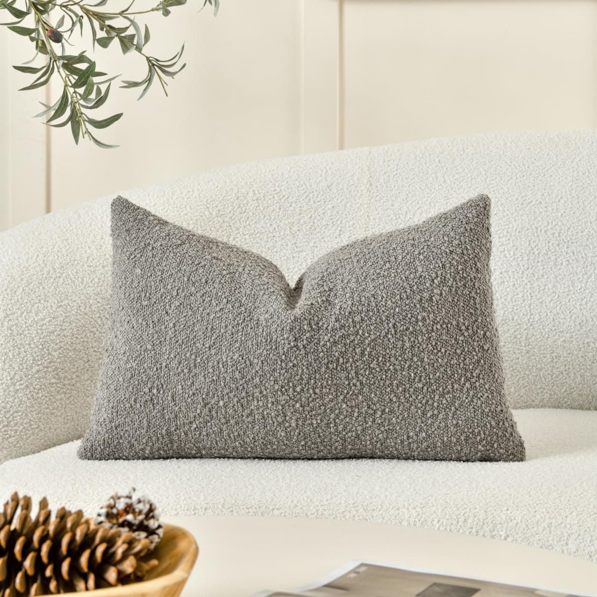 Sanmetex Textured Solid Boucle Throw Pillow Cover, 12x20 Inch Moonlight