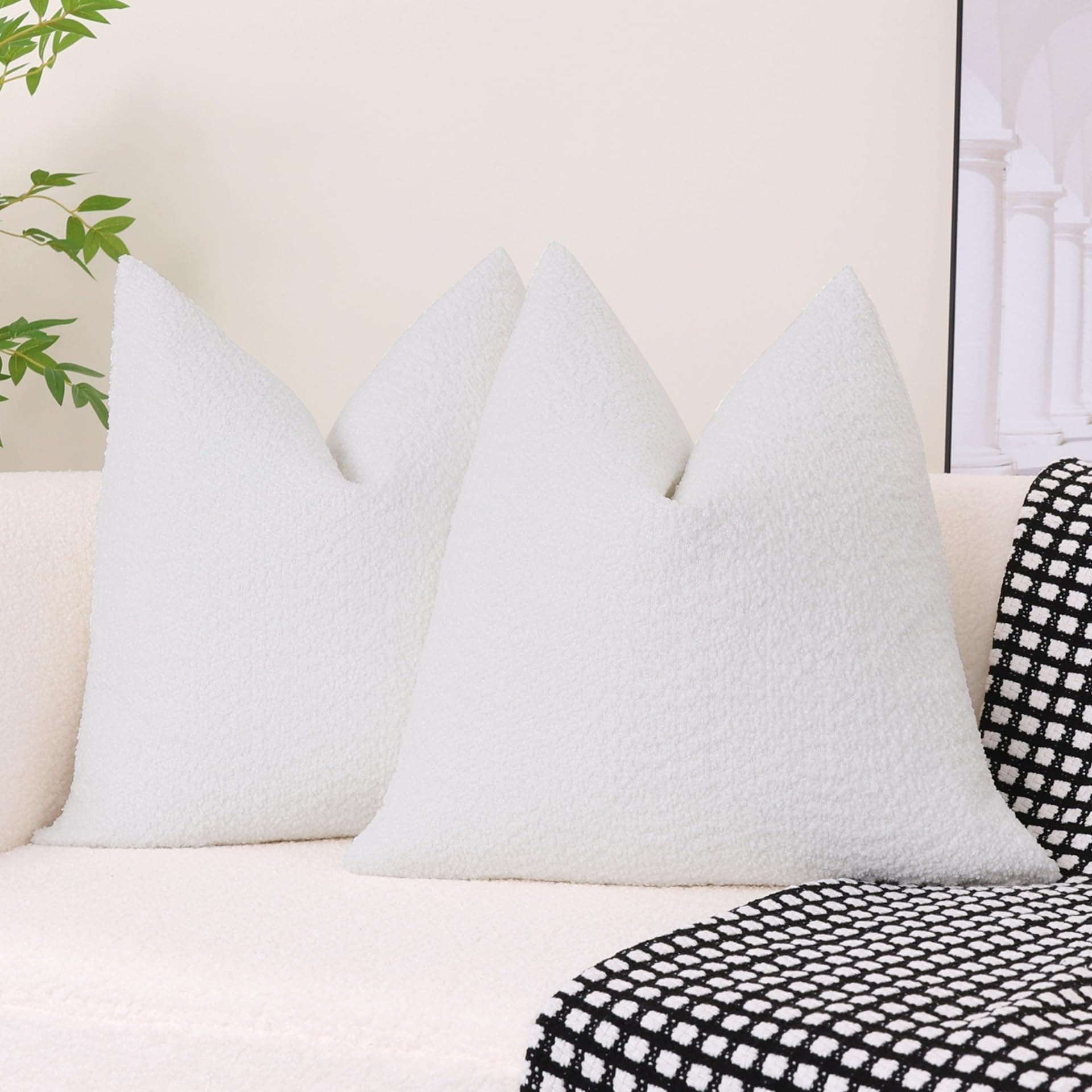 VOILYBIRD 18x18 Inch White Heavy Boucle Throw Pillow Covers