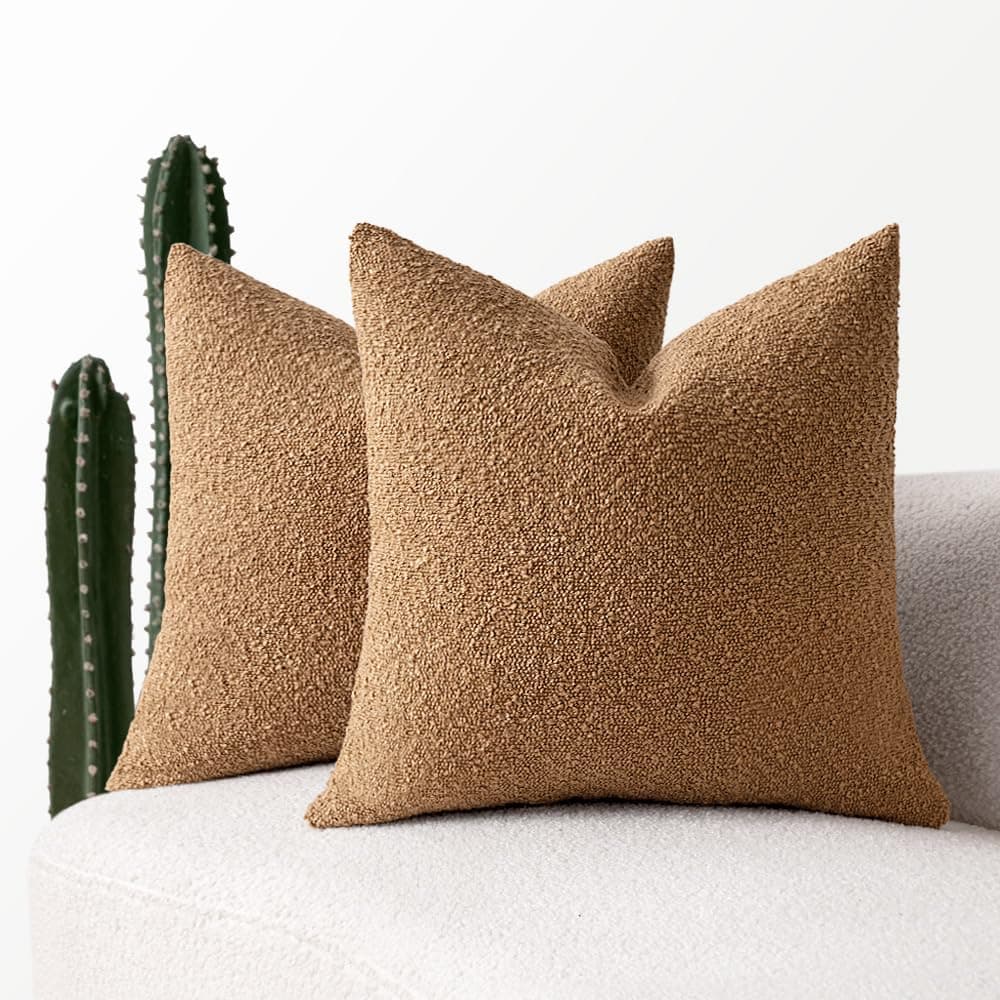 MIULEE 18x18 Inch Textured Boucle Pillow Covers Set of 2 BrownAccentLivingroom Decor