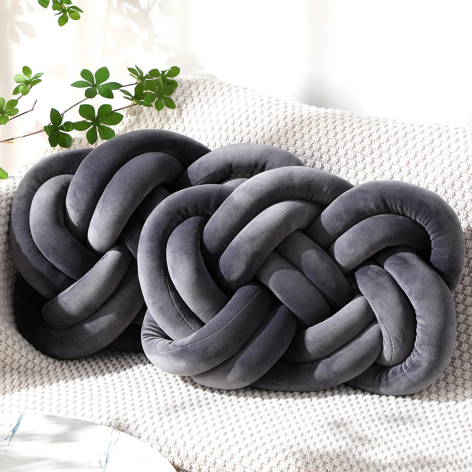2 Knot Pillows for Couch and Home Decor (Deep Gray)