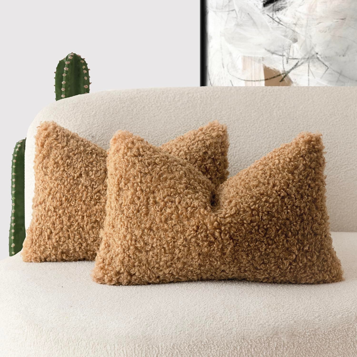 Bronze Curly Teddy Wool Pillow Covers Set - 2 Pack