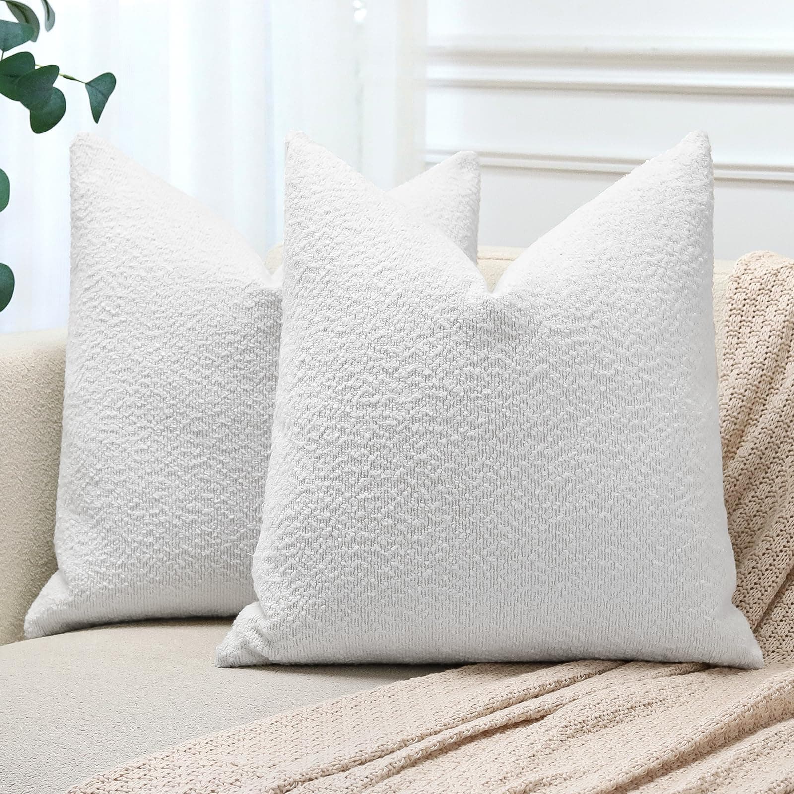 OTOSTAR Textured Boucle Ivory White Throw Pillow Covers