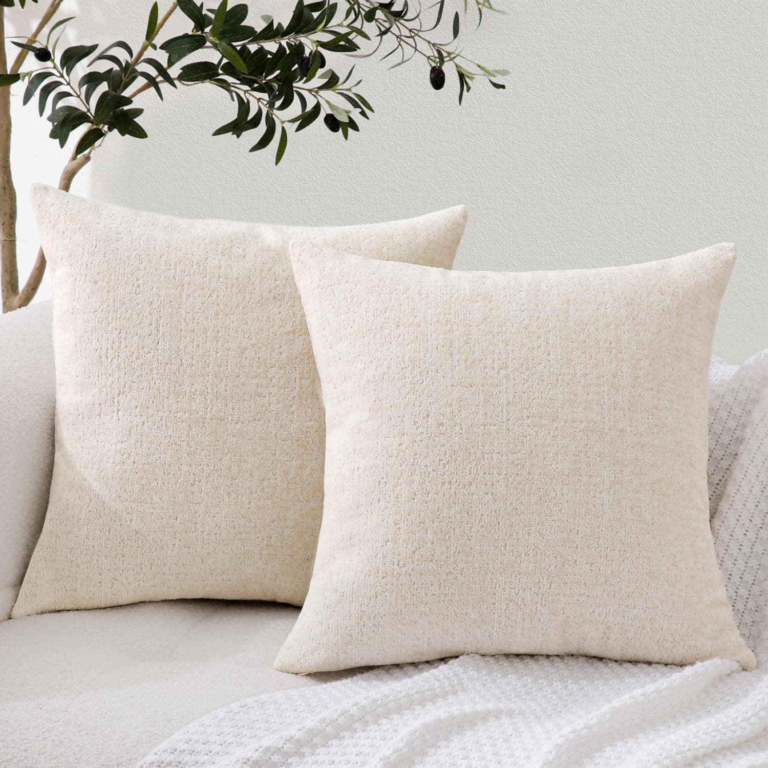Neutral Soft Decorative Throw Pillow Covers for Couch and Living Room - Set of 2