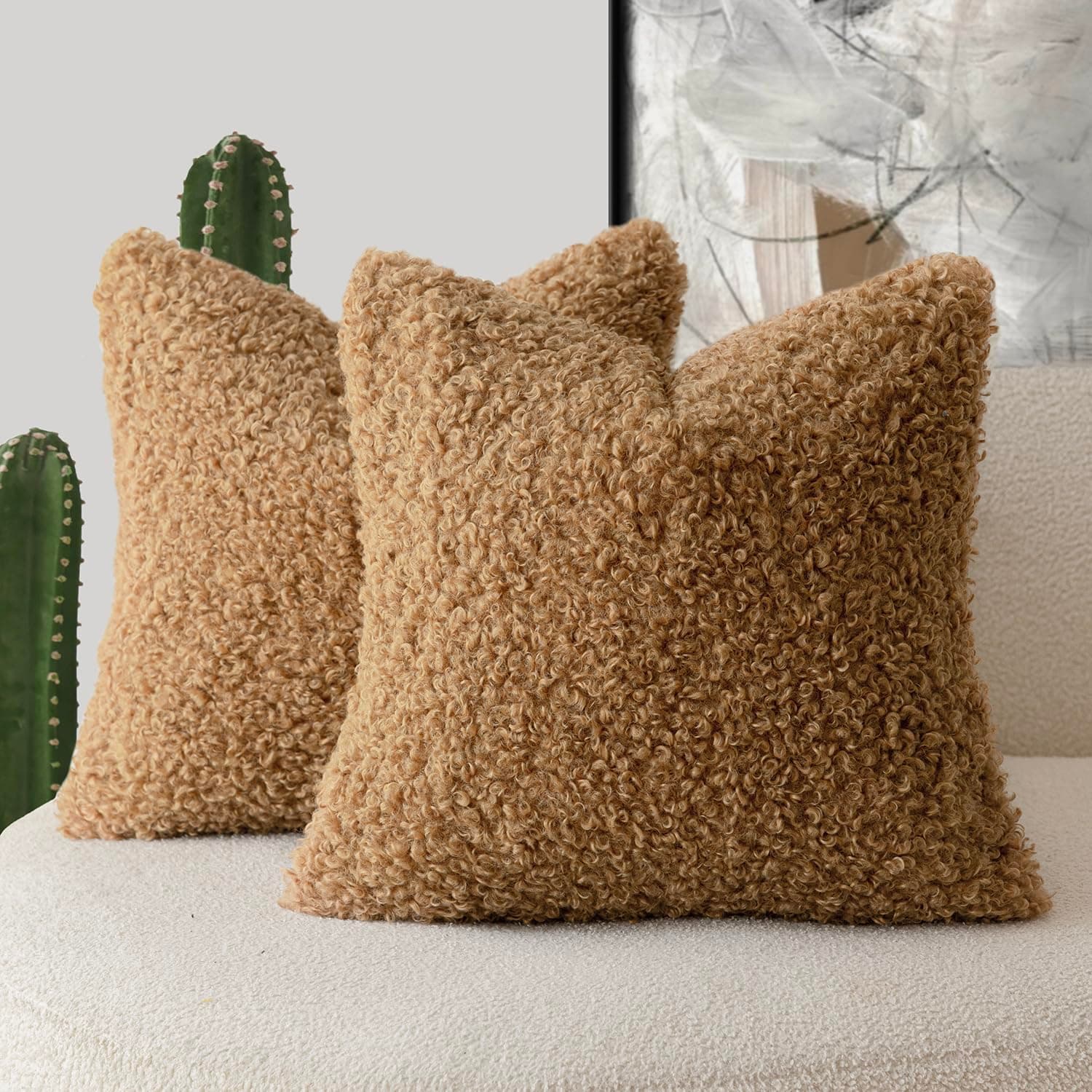 Sheepskin Faux Fur Throw Pillow Covers 18x18 Inch for Bed and Couch