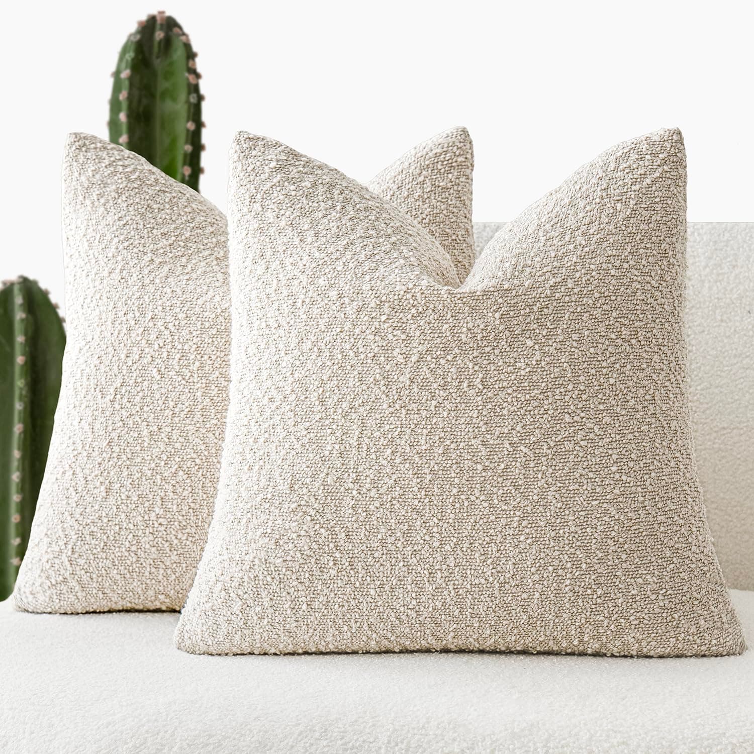 Textured Boucle Throw Pillow Covers Set for Home Decor - Pack of 2